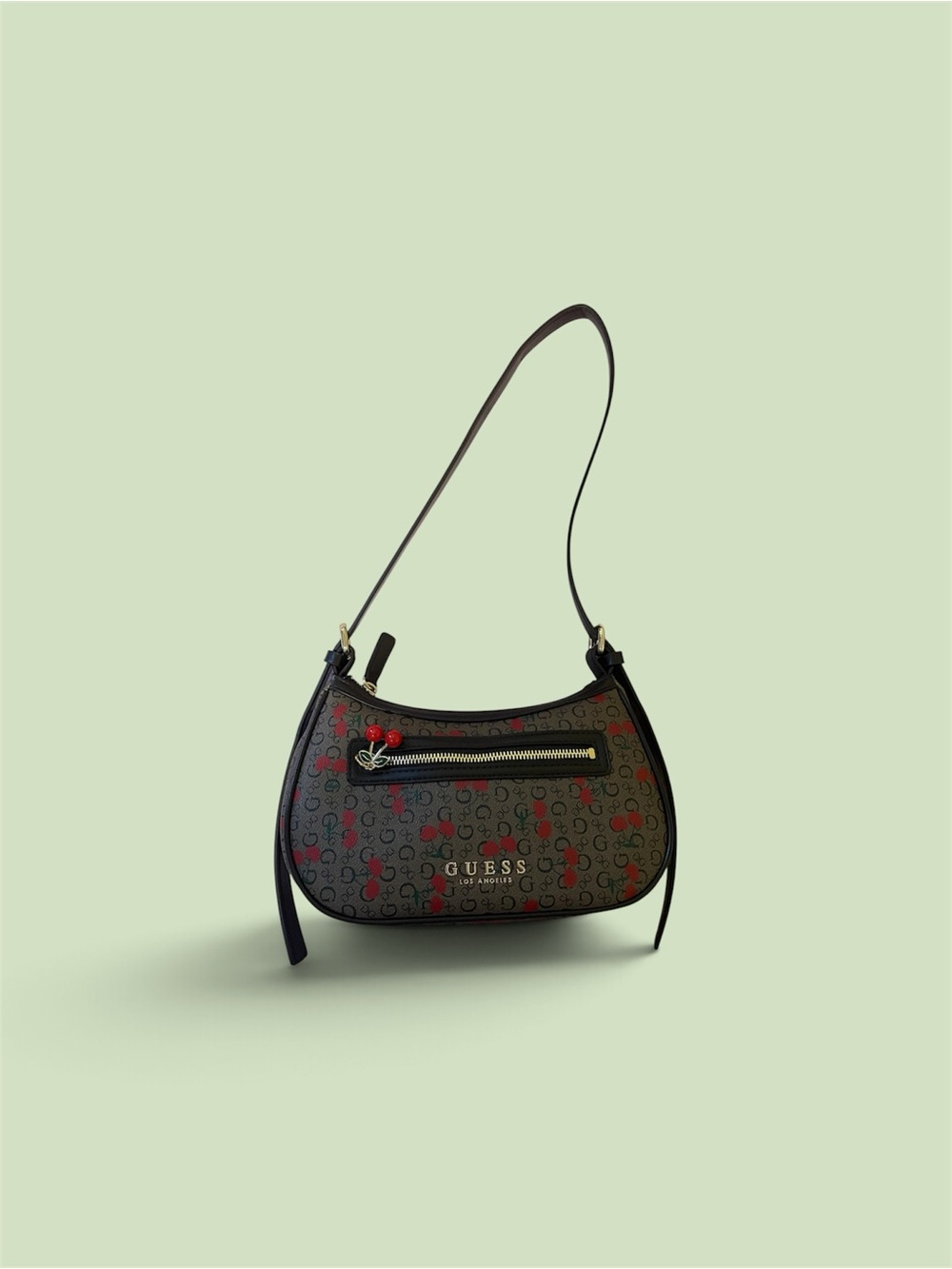 GUESS Black Shoulder Bag with Red Logo Accents